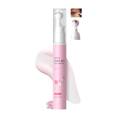 DLZZRS Sakura Eye Cream, Under Eye Cream with 360 Cooling Roller Massage Ball for Puffy Bags, Fine Lines, Dark Circles, Wrinkles, Soothing Eye Area, Easily Absorbed, Deep Hydration Eye Cream, 0.53oz.