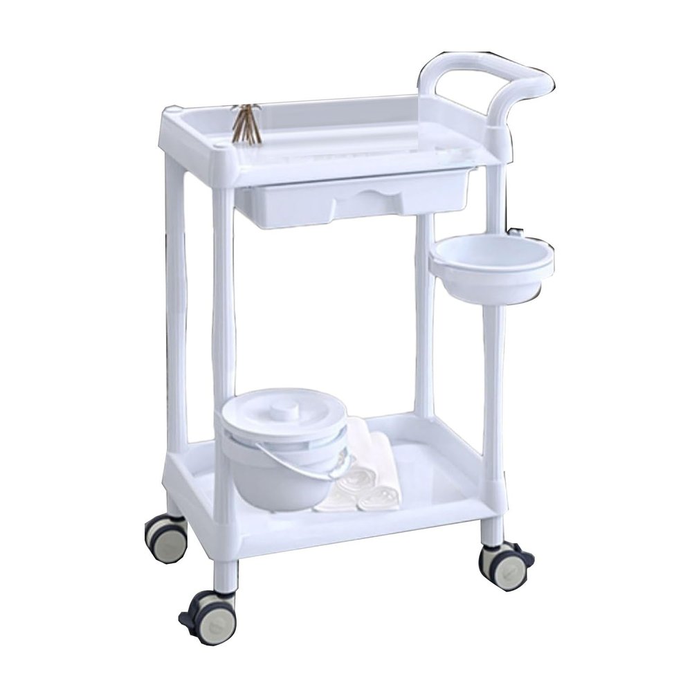 2 Tier Beauty Tool Trolley,Mobile Clinic Storage Cart,with Drawer and Liftable Trash Can, for Clinic Salon Office(White)