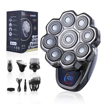 2025 New 9D Head Shavers for Bald Men, 5-in-1 Electric Razor Bawldy 9.0 Floating Pro Ultra Groomie Shaver IPX6 Waterproof with LCD Display Type-C Rechargeable Wet Dry Use Grooming Kit