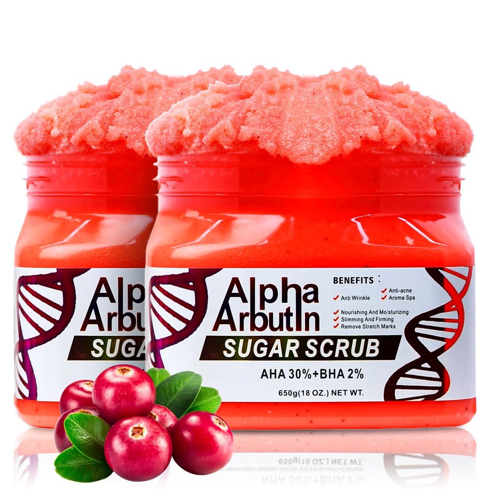 Dr Meinaier Alpha Arbutin Sugar Body Scrub, AHA + BHA, Anti-Acne, Anti-Wrinkle, Nourishing and Moisturizing Formula, 18 Oz (2)