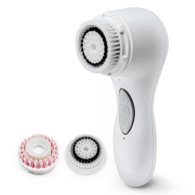 Aria Sonic Facial Cleansing System with 2 Brush Heads, 3-Speed Modes, Waterproof Design - Rechargeable & Portable Electric Face Cleansing Brush for Daily Skincare (White)