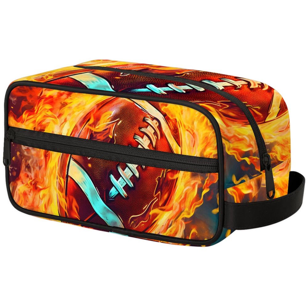 Foerrkelg Sport Fire Ball Theme Travel Toiletry Bag for Men American Football Hanging Kit - Waterproof Shaving Bag Bathroom Bags Wash Bag for Toiletries Accessories