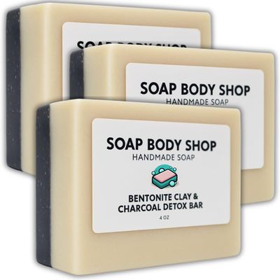2-Pack Bentonite Clay & Activated Charcoal Detox Soap Bars Handmade Face & Body Soap with Lavender & Eucalyptus Essential Oils and Grapeseed Oil Gentle Cleansing & Refreshing, 4 oz Each (3-Pack)
