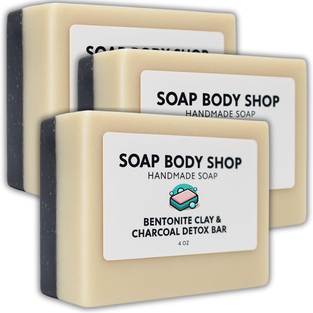 2-Pack Bentonite Clay & Activated Charcoal Detox Soap Bars Handmade Face & Body Soap with Lavender & Eucalyptus Essential Oils and Grapeseed Oil Gentle Cleansing & Refreshing, 4 oz Each (3-Pack)