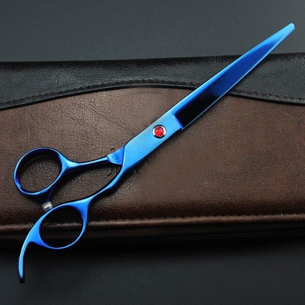 7 Inch Professional Barber Scissor Set - Hairdressing Scissors with Flat Cutting Edges, Blue