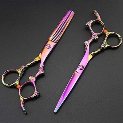 6 Inch Dragon Hair Scissors Set - Professional Hairdressing Shears with Thinning Notch