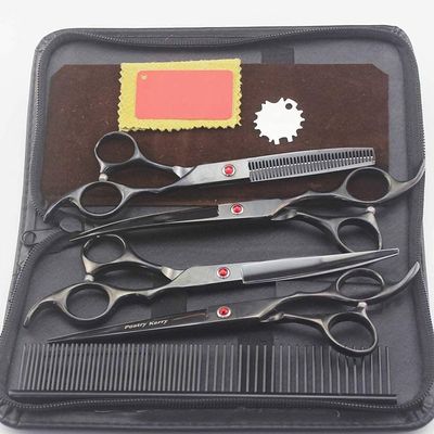 4-Piece Pet Grooming Scissors Set - Professional Salon Hairdressing Tools, Hairdo Scissors Kit, Comb for Styling, Black