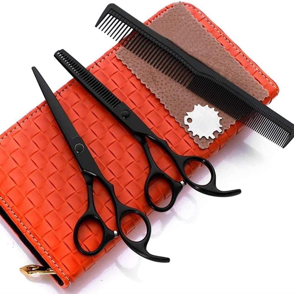 6.0 Inch Barber Hair Thinning Scissors Set - Hair Cutting Scissors with Texturizing Shears & Stylish Leather Case