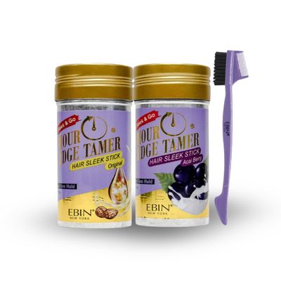 Hair Wax Stick  24 Hour Edge Tamer Sleek Hair Wax Stick - Original (2.7oz) and Acai Berry (2.7oz) Bundle with 24hour Edge Tamer 3-IN-1 Brush & Comb  Smooth Sleek Styling Set  Gift Set (3 Items)