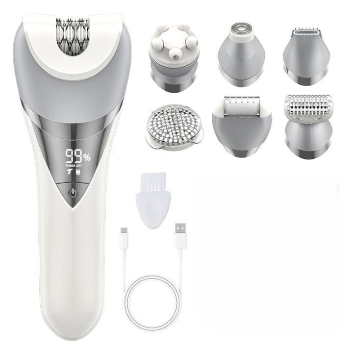 Epilator for Women, 7 in 1 Hair Removal Epilator, Electric Shaver for Women, Facial Brush, Face Massage and Body Exfoliator, IPX6 Waterproof Lady Razor for Whole body.