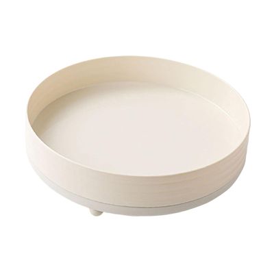 360 Rotating Makeup Organizer Storage Tray Rotatable Makeup Brush Holder Display Case for Skincare 9.84x9.84x2.83 inch- White