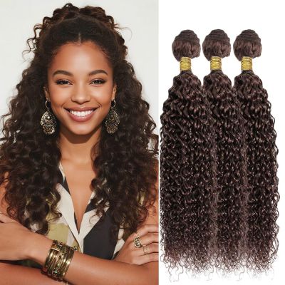 Dark Brown Human Hair Bundles Color 4 Jerry Curly 12 14 16 Inch Brazilian Virgin Double Weft Chocolate Brown Hair Extensions Soft Smooth Bouncy for Black Women