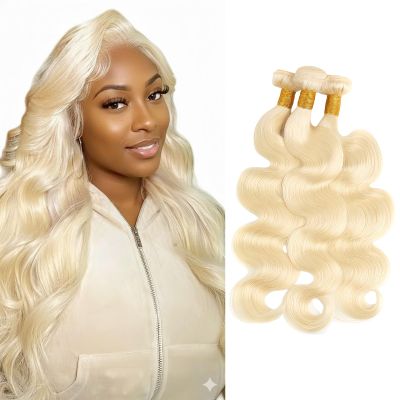 Body Wave Human Hair Bundles #613 Blonde 12 14 16 Inch 12A Brazilian Virgin Remy Hair Extensions 3 Bundles Soft Bouncy Weave for Black Women