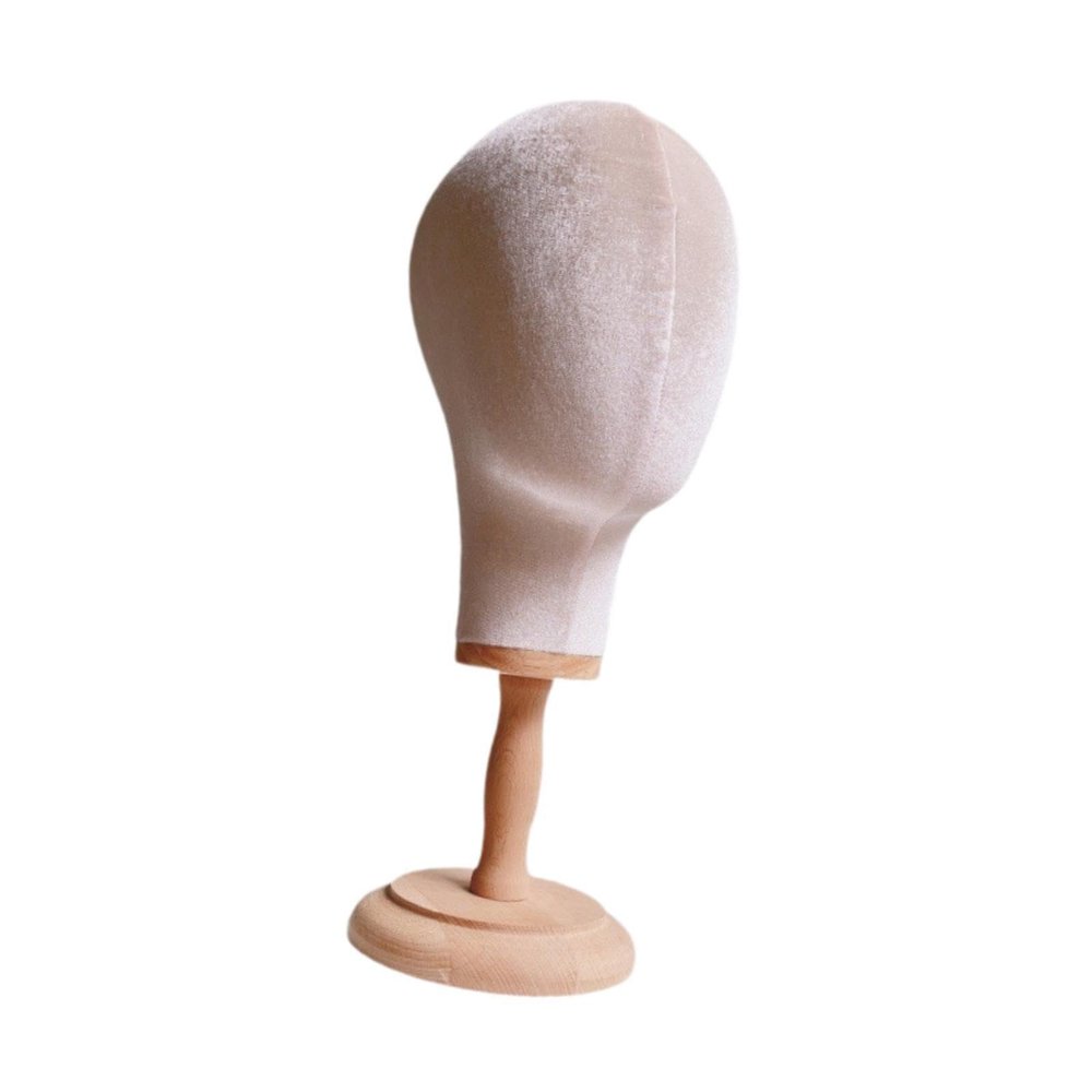 PawwJoy Wig Holder Mannequin Head with Wood Base 16.34 Inch Height for Salon Stylist Training Home Hairdresser Practice Display Stand- beige