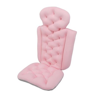 Full Body Bath Pillow Foldable Breathable Quick Drying Soft Bathtub Pillow for Swimming Pool Spa Outdoor Bathtub Ergonomic Design Non Slip Base Premium Mesh Fabric Polystyrene (Pink)