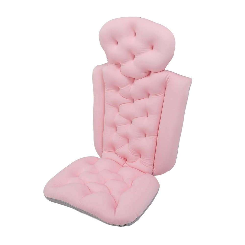 Full Body Bath Pillow Foldable Breathable Quick Drying Soft Bathtub Pillow for Swimming Pool Spa Outdoor Bathtub Ergonomic Design Non Slip Base Premium Mesh Fabric Polystyrene (Pink)