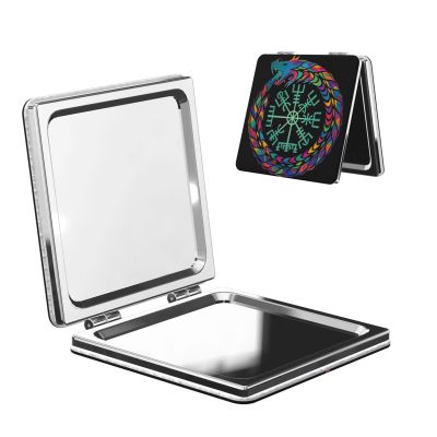 Sxijie Ancient Viking Norse Mythology Warrior Compass Compact Mirror,Double-Sided 1X/2X Magnifying Pocket Makeup