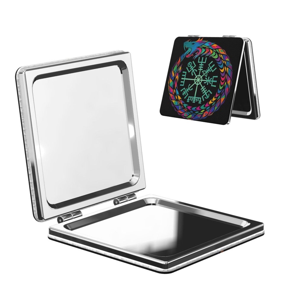 Sxijie Ancient Viking Norse Mythology Warrior Compass Compact Mirror,Double-Sided 1X/2X Magnifying Pocket Makeup