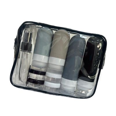 16x Travel Bottles for Toiletries, Silicone Refillable Liquid Containers with Leakproof Lids, Cream Jars, Multipurpose Containers with Storage Bag for Hair Conditioner, Shampoo, Lotion- Black
