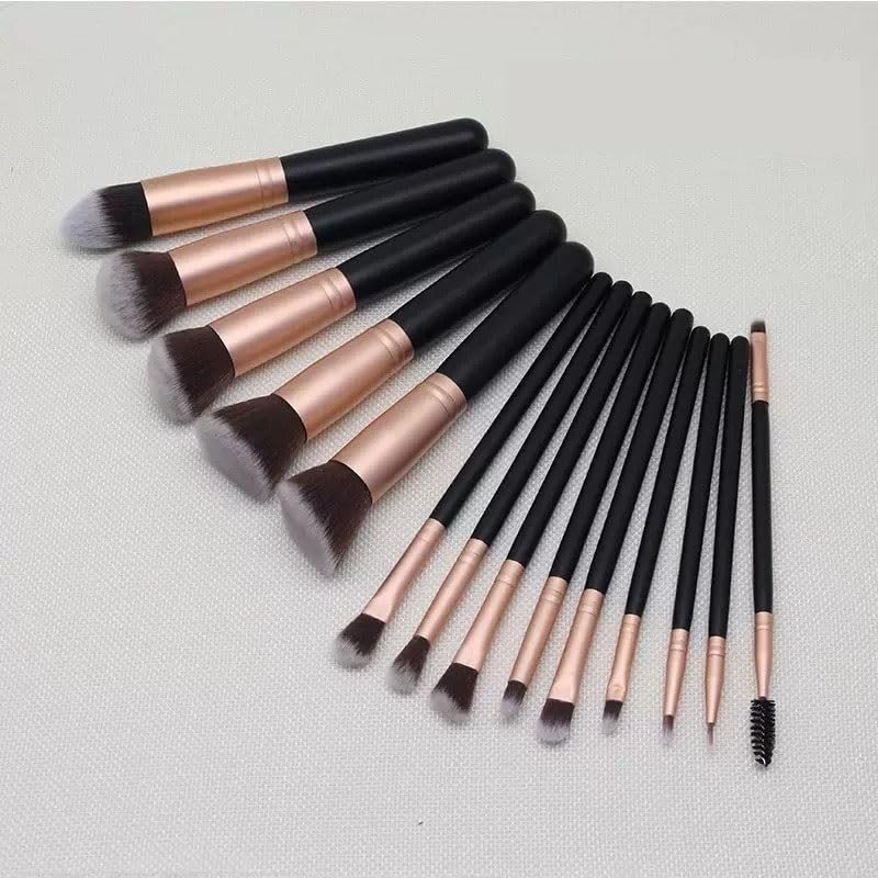 14-Piece Makeup Brush Set with Aluminum Brush Heads - Premium Synthetic Material for Beginners and Professionals, High Shine Premium Makeup Brush Set, Extra Soft(Black)