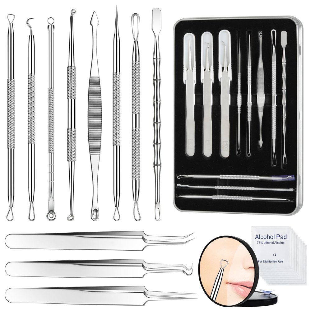 Pimple Popper Tool kit Blackhead Remover Comedone Extractor Kit with Box for Easily Remove blackheads, Acne, Blemishes, Whiteheads, pimples and Papules from The face and Bonus Gift -11pcs