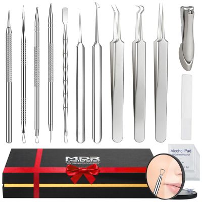 Titanium Alloy Pimple Popper Tool kit Blackhead Remover Comedone Extractor Kit with Box for Easily Remove blackheads, Acne, Blemishes, Whiteheads, pimples and Papules from The face and Bonus Gift