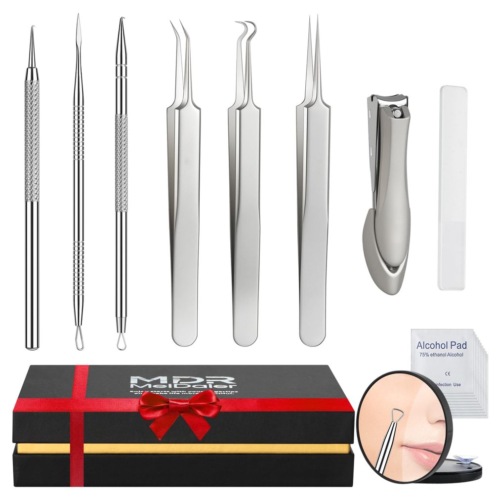 Titanium Alloy Pimple Popper Tool kit Blackhead Remover Comedone Extractor Kit with Box for Easily Remove blackheads, Acne, Blemishes, Whiteheads, pimples and Papules from The face and Bonus Gift