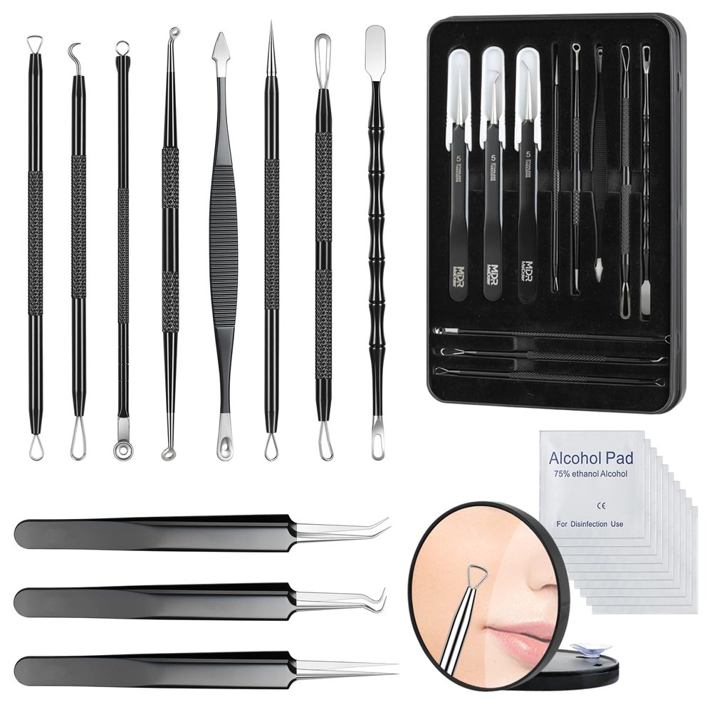 Pimple Popper Tool kit Blackhead Remover Comedone Extractor Kit with Box for Easily Remove blackheads, Acne, Blemishes, Whiteheads, pimples and Papules from The face and Bonus Gift -11pcs