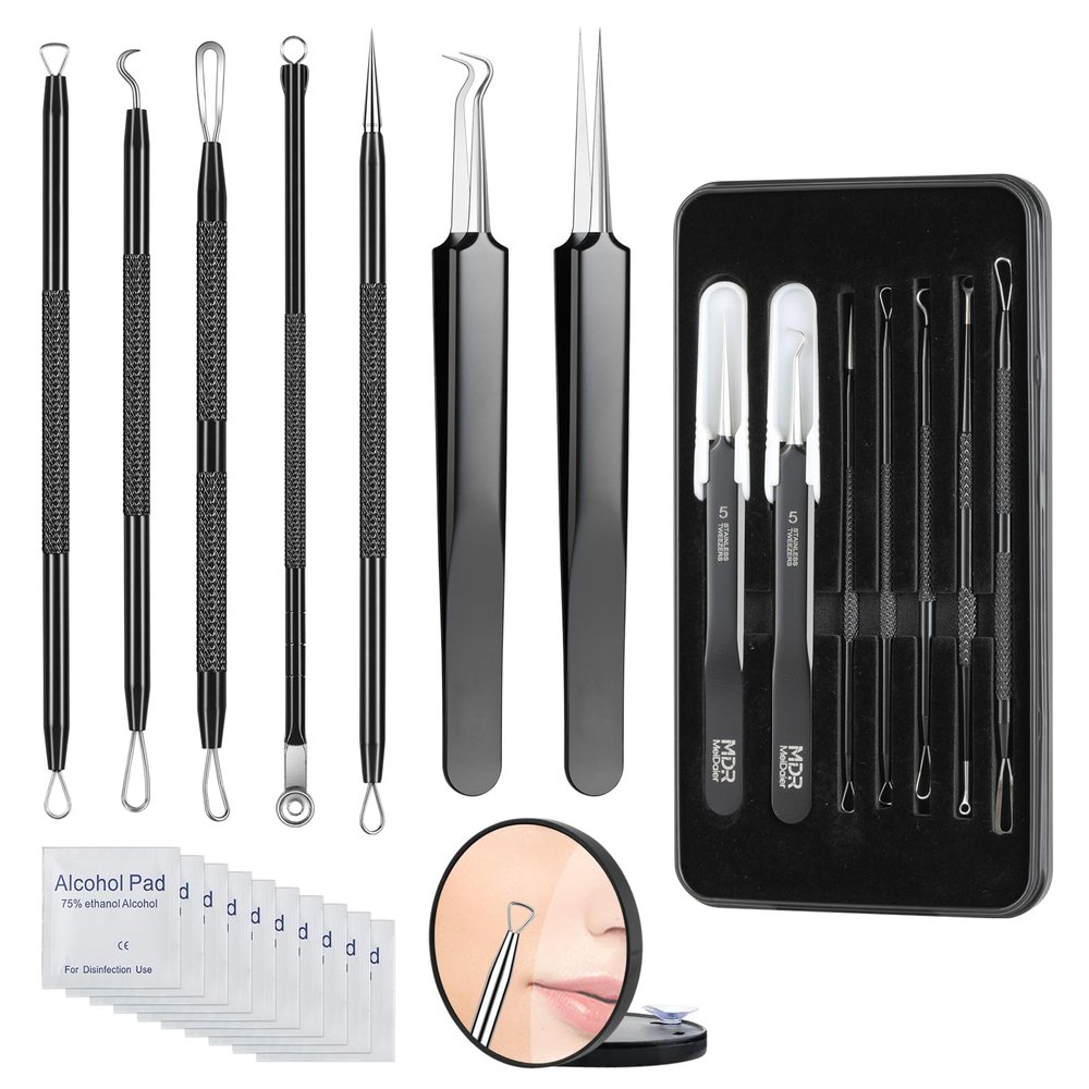 Pimple Popper Tool kit Blackhead Remover Comedone Extractor Kit with Box for Easily Remove blackheads, Acne, Blemishes, Whiteheads, pimples and Papules from The face and Bonus Gift -7pcs