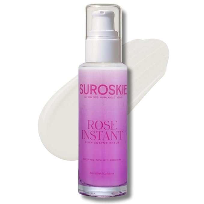 S.U.R.O.SKIE Rose Instant Face En.zyme Face Scrub 50ml | For Glowing Skin, Cleans Pores & Dark Spots | Rose AHA + BHA & Cellulose Extract | For Men & Women