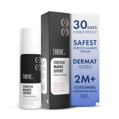 TH.R.I.V.E Stretch Marks Expert Serum Cream | For New(Red) & Old (White) Stretch Marks Removal & Skin Hydration, Rosehip Oil & Squalane For Men & Women, 30ml