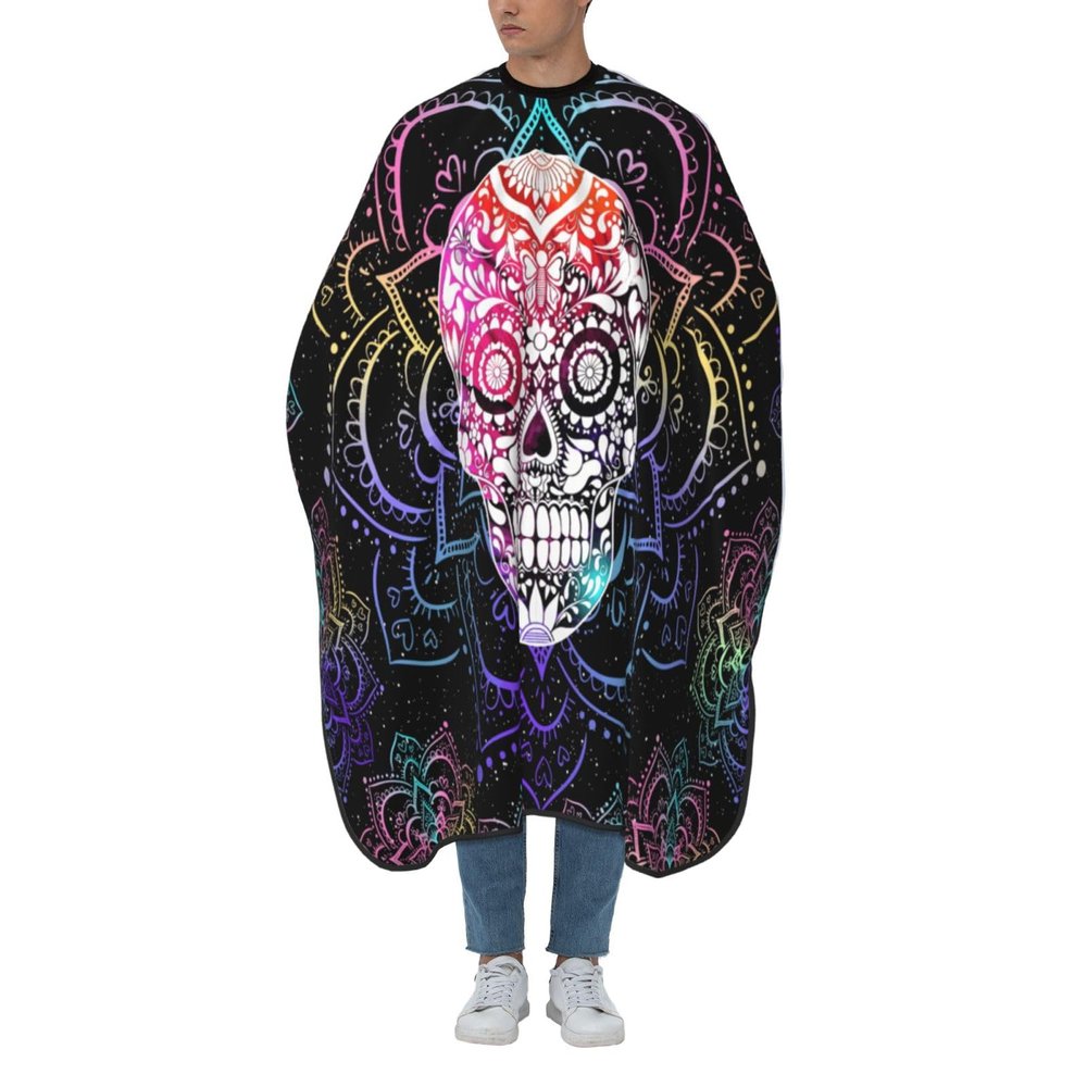 Haigof Bohemian Skull Barber Cape Hair Cutting Cape Salon Apron Adjustable for Men Women 55" X 66"