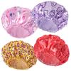 4 PCS Shower Cap for Women, Elastic and Reusable Bath Caps, Double Layers Shower Caps Reusable Waterproof, Bathing Shower Caps, Environmental Bath Hair Protection Cap - Heart view 1