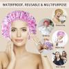 4 PCS Shower Cap for Women, Elastic and Reusable Bath Caps, Double Layers Shower Caps Reusable Waterproof, Bathing Shower Caps, Environmental Bath Hair Protection Cap - Heart view 2