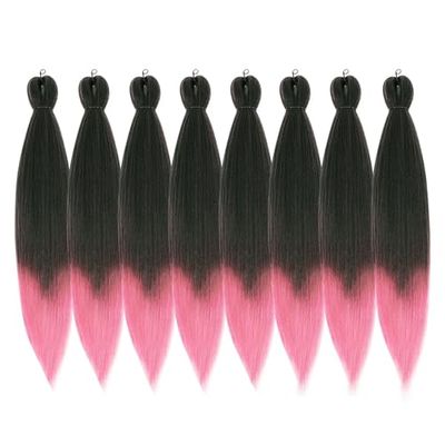 DIFUNEE Pre-stretched Braiding Hair - 16 Inch 8 Packs Ombre Pink Short Braiding Hair For Twist or Box Braids, Yaki Texture Hot Water Setting Synthetic Braiding Hair Extensions (16 Inch, T-Pink-8P)