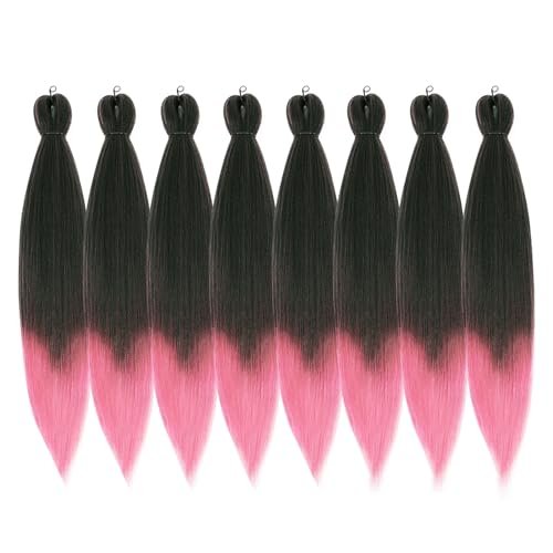 DIFUNEE Pre-stretched Braiding Hair - 16 Inch 8 Packs Ombre Pink Short Braiding Hair For Twist or Box Braids, Yaki Texture Hot Water Setting Synthetic Braiding Hair Extensions (16 Inch, T-Pink-8P)