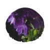 Purple Flower Beautiful Shower Cap for Women Men Large Waterproof Shower Bonnet Elastic Band Bathing Hair Hat Spa Salon Caps Double Layered Reusable Bath Caps for Long Hair, Braids view 1