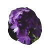 Purple Flower Beautiful Shower Cap for Women Men Large Waterproof Shower Bonnet Elastic Band Bathing Hair Hat Spa Salon Caps Double Layered Reusable Bath Caps for Long Hair, Braids view 2