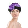 Purple Flower Beautiful Shower Cap for Women Men Large Waterproof Shower Bonnet Elastic Band Bathing Hair Hat Spa Salon Caps Double Layered Reusable Bath Caps for Long Hair, Braids view 3