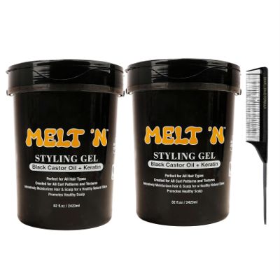 EBIN NEW YORK EBIN Gel  2x MELT'N Styling Gel Keratin and Black Castor Oil 82oz Bundle with 1x Pintail Parting Comb Lightweight Formula for Flexible Styling  Gift Set (3 Items)