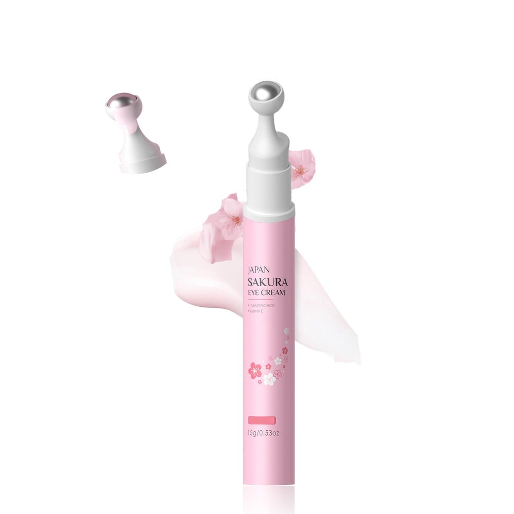 Easilydays Sakura Under Eye Cream with Caffeine, Eye Serum with 360 Roller Massage Ball, Firming, Hydrating, Moisturizing for Puffy, Fine Lines, Dark Circles and Wrinkles, Under Serum for Women & Men