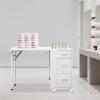 GUIAFUHYE 3-Tier Storage Drawers Nail Art Desk, Beauty Salon Station, Rolling Manicure Table with Foldable Top and 4 Lockable Wheels, Mobile Makeup Tables for Small Spaces (White) view 2