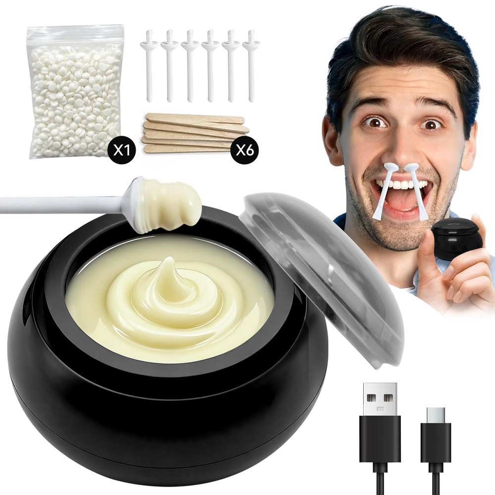 Nose Wax Kit Men, Nose Ear Hair Waxing Kit with 100g Nose Wax, Painless Nose Ear Hair Removal Kit, Smart Constant Temp, USB Fast Heat, Upgraded Capacity, Multi-Accessories