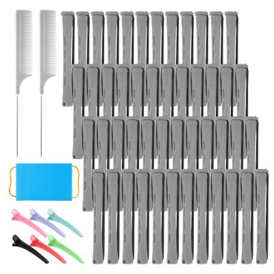 48 Pcs Small Perm Rods Set,Grey Plastic Small Rods for Hair,Women Perm Rod for Short Hair with 6 Hairs Clips,2 Combs 1 Box Permpaper,for Cold Wave Perming and Hairdressing Styling Essential Tools