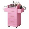 Beauty Salon Station for Hair Stylist, Salon Station Storage Cabinet with Wheels & Pink Gold Handle, Rolling Beauty Station with 3 Drawers & 6 Hair Dryer Holders, Pink view 1