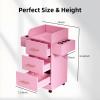 Beauty Salon Station for Hair Stylist, Salon Station Storage Cabinet with Wheels & Pink Gold Handle, Rolling Beauty Station with 3 Drawers & 6 Hair Dryer Holders, Pink view 2