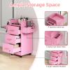 Beauty Salon Station for Hair Stylist, Salon Station Storage Cabinet with Wheels & Pink Gold Handle, Rolling Beauty Station with 3 Drawers & 6 Hair Dryer Holders, Pink view 3