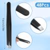 48 Pieces Eyebrow Tweezers Bulk Stainless Steel Slanted Tip Precision Tweezers for Facial Hair, Blackhead and Tick Remover, Men and Women Professional view 2