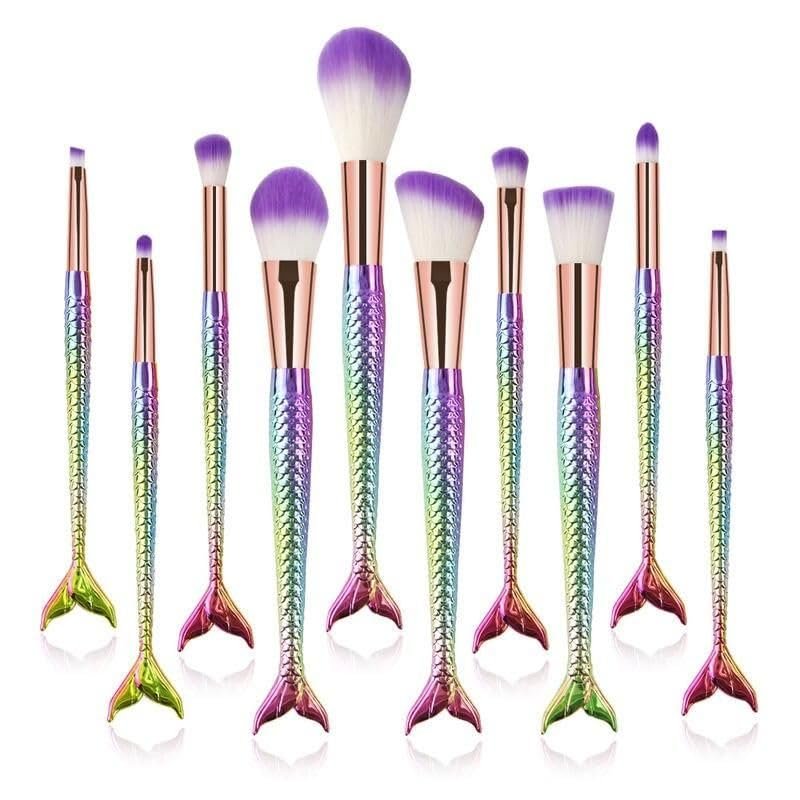 10Pcs Mermaid Style Makeup Brush Set E