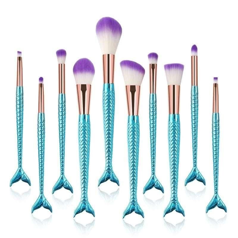 10Pcs Mermaid Style Makeup Brush Set D
